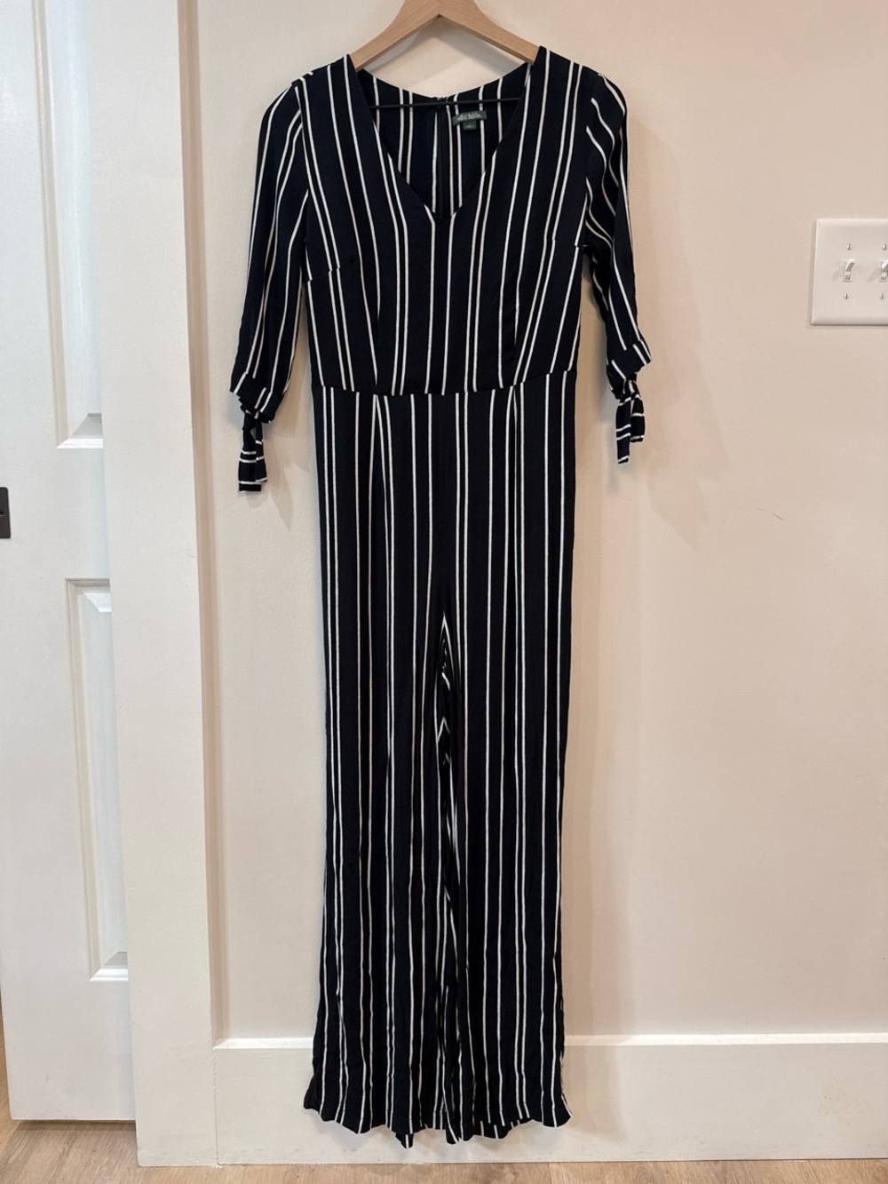 wild fable Black and White Vertical Stripe V-Neck Jumpsuit